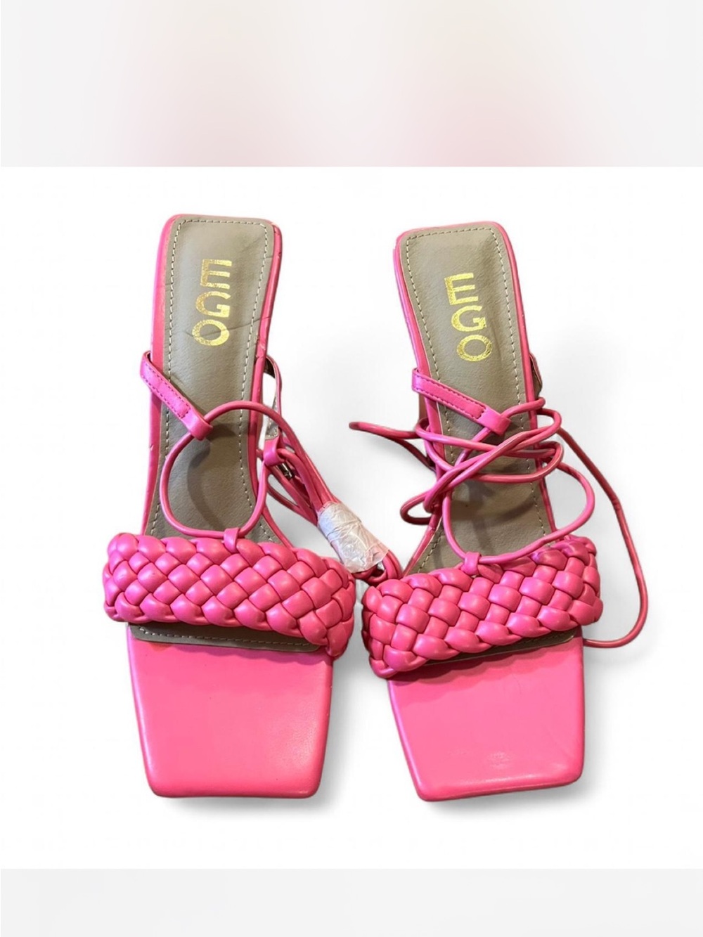 EGO Hot Pink Braided Lace-Up Square Toe Sandals